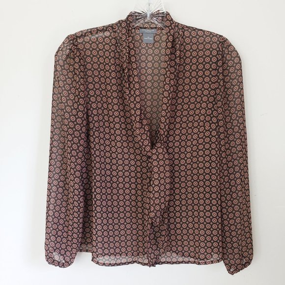 Ann Taylor Women's Copper Semi Sheer Button Down Tie Neck 0P Shirt Top Blouse - Picture 12 of 12